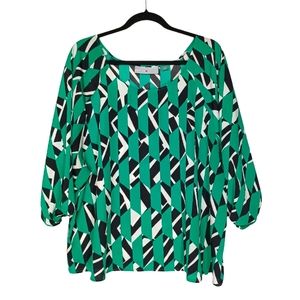AVENUE STUDIO Green White Black Geometric Print Top 18/20